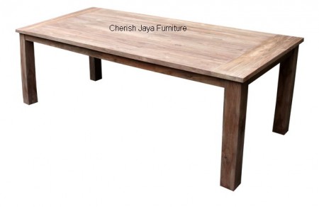 Code: SJDT 004 Name: Simplicity Dining Table Size:  W=180 x D=90  x H=78 cm  W=200 x D=100 x H=78 cm W=260 x D=100 x H=78 cm W=280 x D=100 x H=78 cm Thickness top = 3 cm Thickness leg = 10 cm Wood: Solid Teakwood